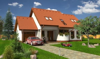 Multi-storey family house with a garage and a room on the ground floor.